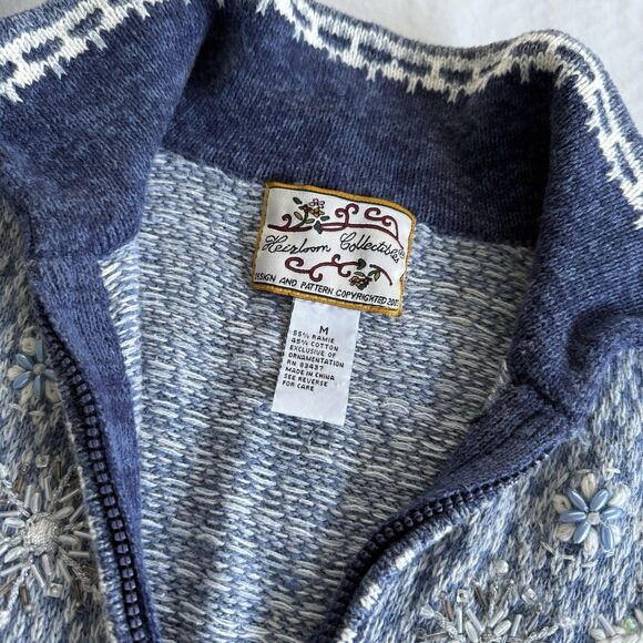 Heirloom Collectibles Womans Cardigan Sweater Snowflakes Holiday Winter Sz M - Picture 3 of 7